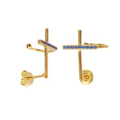 925 Sterling Silver Gold Plated Climbing Cross Earrings with Blue CZ Stones