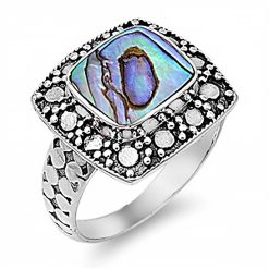 925 Sterling Silver Abalone CZ Stone Ring