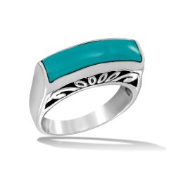 925 Sterling Silver High Polished Rectangular Turquoise Stone Ring