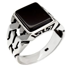 925 Sterling Silver Rectangular Black Onyx Men Ring