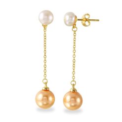 925 Sterling Silver Gold Plated Fresh Water Pearl with Dangling Synthetic Pearl Earring