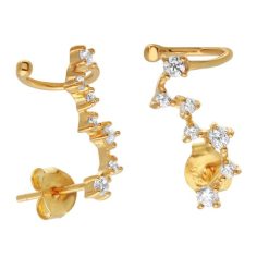 925 Sterling Silver Gold Plated CZ Zigzag Climbing Earrings