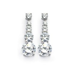 925 Sterling Silver Rhodium Plated Graduated Circle CZ Dangling Earrings