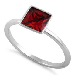 925 Sterling Silver Princess Cut Solitaire Dark Garnet CZ Ring