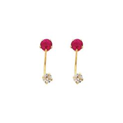 14 Karat Yellow Gold 4mm Ruby CZ Curved Earrings
