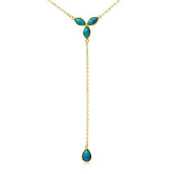 925 Sterling Silver Gold Plated Hanging Turquoise Pearl Necklace