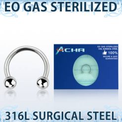 Ethylene Oxide gas sterilized 316L surgical steel horseshoe. 16g/1.2mm with 3mm balls
