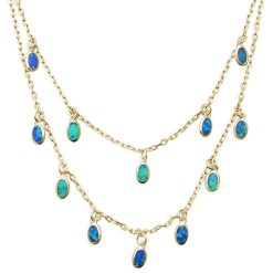925 Sterling Silver Yellow Gold Plated Blue Opal Waterfalls Necklace