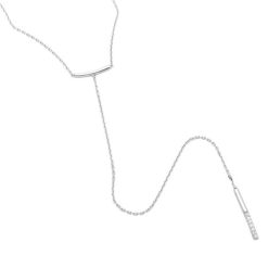 925 Sterling Silver Rhodium Plated CZ Bar Drop Necklace
