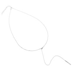 Alternative view of 925 Sterling Silver Rhodium Plated CZ Bar Drop Necklace