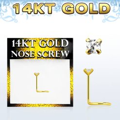 14 Karat Yellow Gold Nose Screw With 2mm CZ Stone