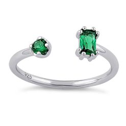 Alternative view of 925 Sterling Silver Round & Emerald Cut Emerald CZ Ring