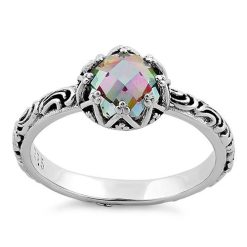 Alternative view of 925 Sterling Silver Floral Rainbow Topaz CZ Ring