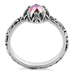 925 Sterling Silver Floral Rainbow Topaz CZ Ring - Image 3