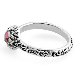 925 Sterling Silver Floral Rainbow Topaz CZ Ring - Image 4