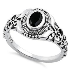 925 Sterling Silver Austere Oval Cut Black CZ Ring