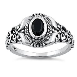 Alternative view of 925 Sterling Silver Austere Oval Cut Black CZ Ring