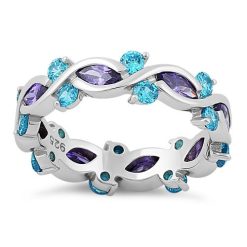 Alternative view of 925 Sterling Silver Eternity Marquise Round Dark Violet & Aqua CZ Ring