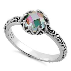 925 Sterling Silver Floral Rainbow Topaz CZ Ring