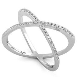 925 Sterling Silver Overlapping X CZ Ring