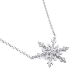 925 Sterling Silver Unique Snowflake Clear CZ Necklace