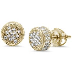 925 Sterling Silver Micro Pave Yellow Gold Plated Round Raised Stud Earrings