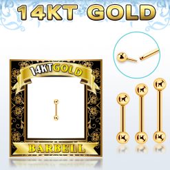 14 karat gold barbell with 3mm push-in balls