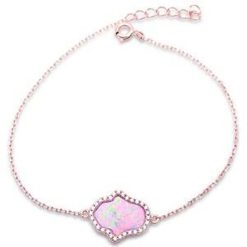 925 Sterling Silver Rose Gold Plated Pink Opal and Cubic Zirconia Hamsa Silver Bracelet