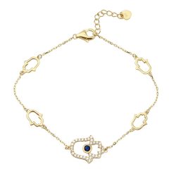 925 Sterling Silver Gold Plated Multiple Hamsa CZ Bracelet