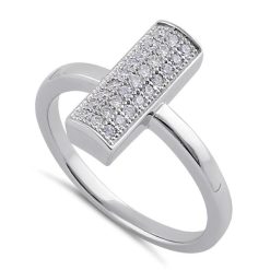 925 Sterling Silver Clear CZ Trendy Bar Ring