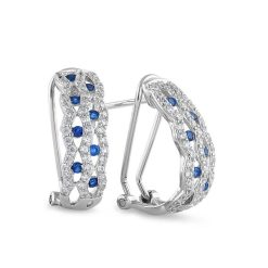 925 Sterling Silver Elegant Marquise Semi Hoops Round Cut Clear and Sapphire CZ Earrings