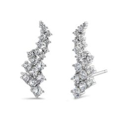 925 Sterling Silver Elegant Cluster Wings Round Cut Clear CZ Earrings