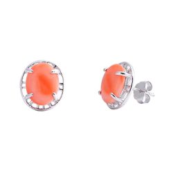 925 Sterling Silver Earrings With Coral Stone