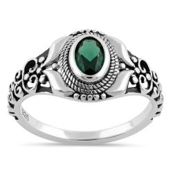 Alternative view of 925 Sterling Silver Austere Oval Cut Green CZ Ring