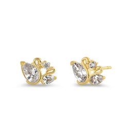 14 Karat Yellow Gold Swan CZ Earrings