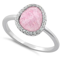 925 Sterling Silver Oval Pink Ice Galaxy CZ Ring
