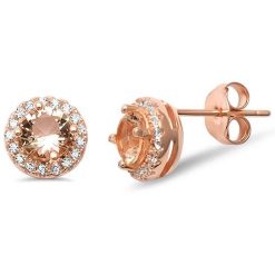 925 Sterling Silver Rose Gold Plated Casting Round Halo Morganite Earrings