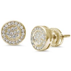 925 Sterling Silver Yellow Gold Plated Round Micro Pave Stud Earrings