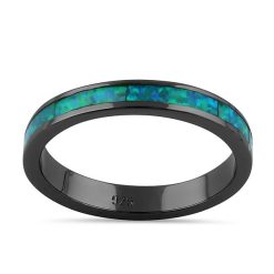 Alternative view of 925 Sterling Silver Black Rhodium Plated Seamless Green Lab Opal Ring