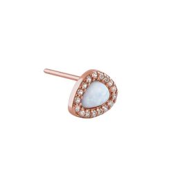 Alternative view of 925 Sterling Silver Small Rose Gold White Lab Opal & Clear CZ Offset Stud Earrings