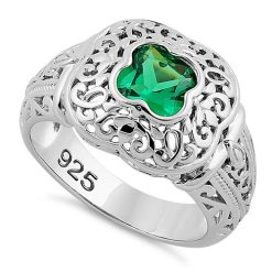 925 Sterling Silver Quatrefoil Emerald CZ Ring