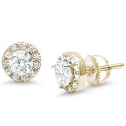 925 Sterling Silver Yellow Gold Plated Round Halo Solitaire Stud Earrings