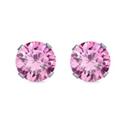 925 Sterling Silver Rhodium Plated Round Cut Pink Cz Stud Earring
