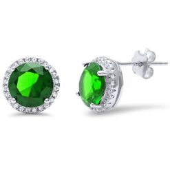 925 Sterling Silver Halo Fine Amethsyt Studs Earrings