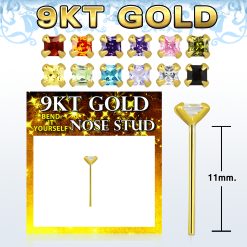 9 Karat Gold Self Bending Nose Stud with 2mm Stone