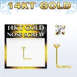 14 Karat Gold Nose Screw With 1.5mm Round Prong Set CZ Stone