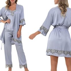 Alternative view of 4 Piece Silk Satin Sleepwear Pajamas Set