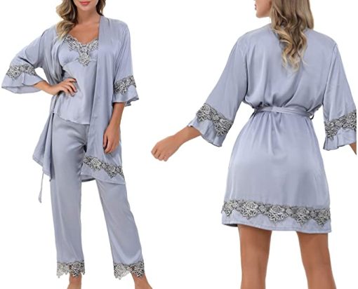 4 Piece Silk Satin Sleepwear Pajamas Set - Image 2