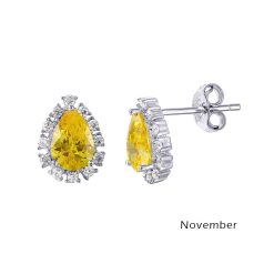925 Sterling Silver Rhodium Plated Yellow Topaz Teardrop November Birthstone Earring