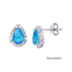 925 Sterling Silver Rhodium Plated Blue Topaz Teardrop December Birthstone Earring